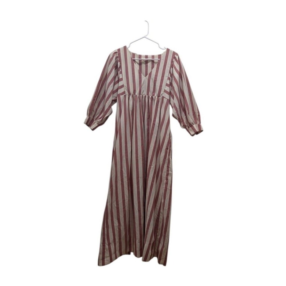 Marine Layer Alani Poplin Maxi Dress M Pink Stripe Pima Cotton Empire Waist
